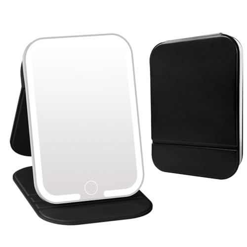 ZHUOTHAN Rechargeable Travel Mirror with Light, LED Makeup Mirror with Lights, Portable Vanity Mirror with 3 Color Lighting, Touch Dimmable Lighted Cosmetic Mirror, Travel Essentials (Black)