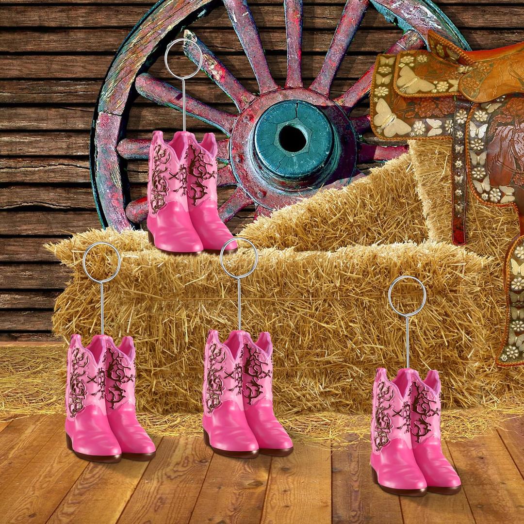 Tatuo 6 Pcs Cowboy Boots Table Number Holders Cute Photo Balloon Place Card Holder Cute Table Number Stands Picture Menu Memo Clips for Food Signs Party Wedding Anniversary Decorations 