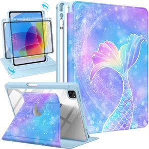 Uppuppy for iPad Pro 12.9 Case Folio Cover with Pencil Holder Girls Cute Women Kids Teens Girly Pretty Aesthetic Kawaii Design Rotating Stand for Apple iPad Pro 12.9 Inch Cases 2022/2021/2020/2018 (3-Colorful)