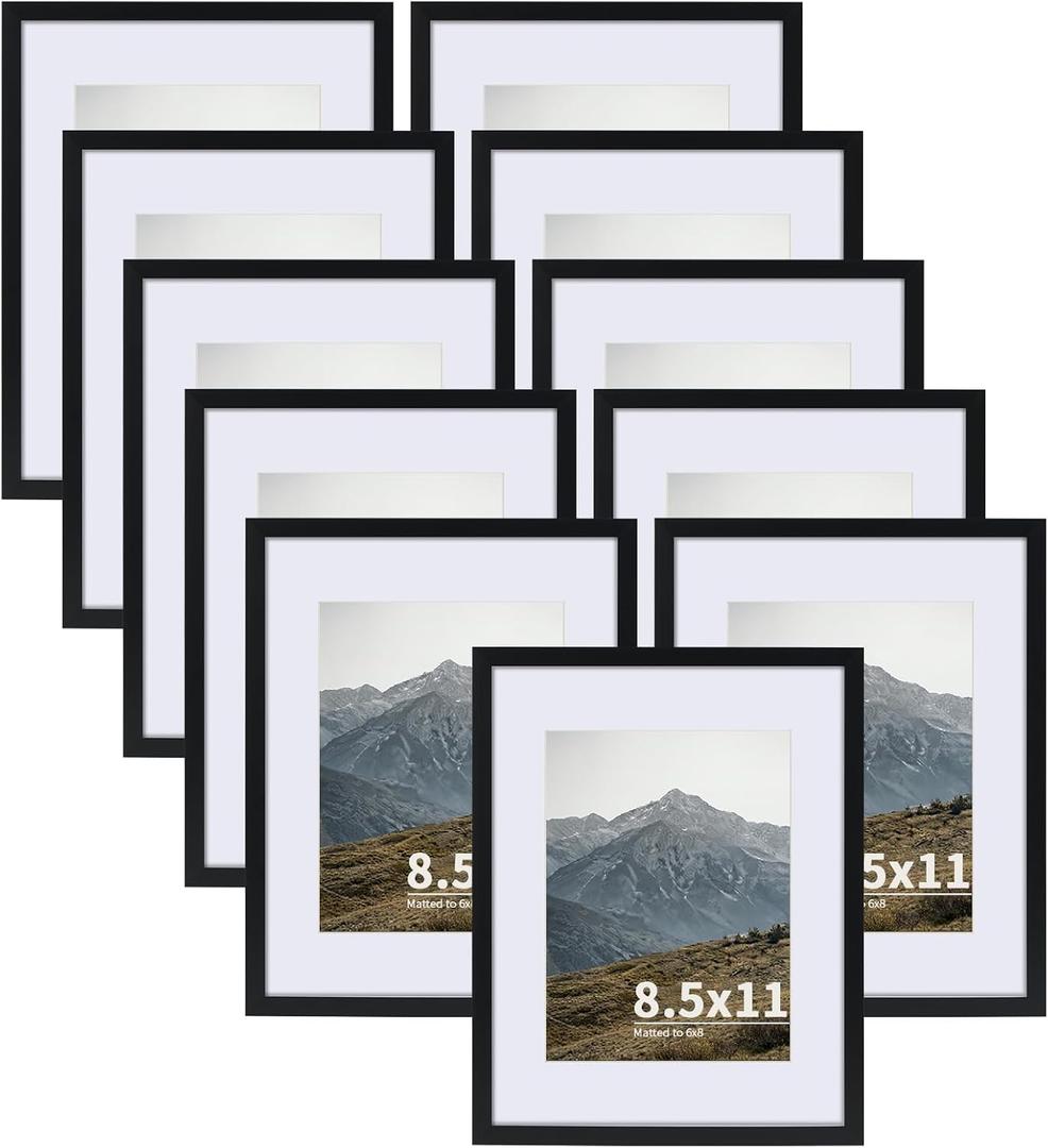 Rempry 8.5X11 Certificate Picture Frames Set of 11, Black 8.5x11 Photo Frames without Mat or Displays 6X8 Picture with Mat, Wall Mount or Tabletop Display for Home, Office