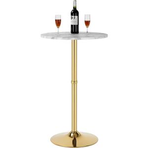 Finnhomy 24'' Round Cocktail Bar Table with Metal Base, Tall Bistro Pub Table, Counter Bar Height Table for Kitchen, Dining Room, Living Room, Easy Assembly, Gold (39.1" Height( Fixed))
