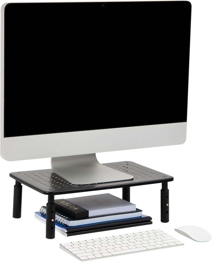 Mind Reader Monitor Stand, Height Adjustable, Ventilated Laptop Riser, Office, Metal, 14.5"L x 9.25"W x 4-5.5"H, Black (1-Pack)