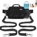 ETACCU Hands Free Dog Leash with Zipper Pouch, Waist Belt for Large Medium 2 Dogs for Running, Walking, Jogging and Hiking, Dual Padded Handles and Durable Bungee - Black (2 Dog)