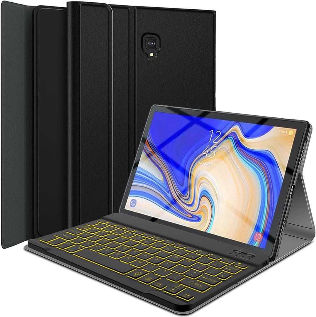 Galaxy Tab S4 10.5 Keyboard Case (SM-T830/T835, 2018 Version), 7 Color Backlit Detachable Wireless with Folio Case Cover for Samsung Galaxy Tab S4 10.5 2018, SM-T830/T835/T837, Black