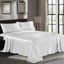 Pure Bedding Satin Sheets Full [4-Piece, White] Hotel Luxury Silky Bed Sheets - Extra Soft 1800 Microfiber Sheet Set, Wrinkle, Fade, Deep Pocket Fitted Sheet, Flat Sheet, Pillow Cases