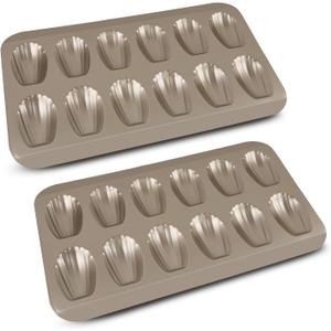 2 Pack Madeleine Tray Non-Stick Carbon Steel Baking Tin Cake Pan 12 Holes Cake Mould for Oven Baking, Gold