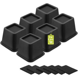 6 Pack Furniture Risers 3 Inch, Bed Risers Heavy Duty for Table Desk Couch Chair Sofa Cabinet Bed Frame Dorm, Square Table Leg Risers Lift Height 3", Black