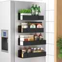 4 Pack Magnetic Spice Storage Rack Organizer for Refrigerator and Oven, Black Fridge Organizers and Storage