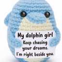 Easter Basket Stuffers for Girls Daughter, Handmade Positive Crochet Dolphin 4 Inch Blue, Trendy Gifts for Teen Tween, College Graduation Gift, Spring Birthday Surprise