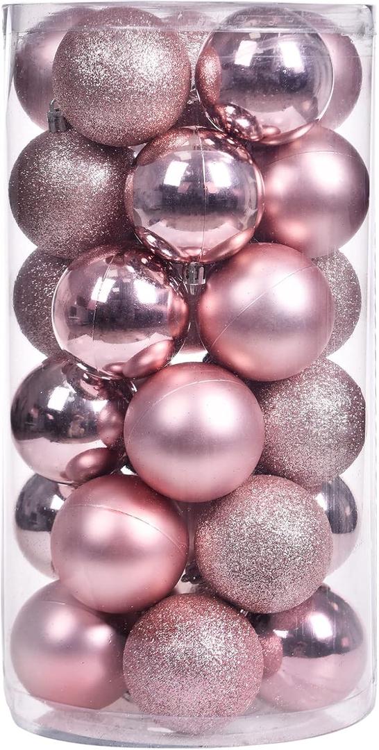 30ct Christmas Ball Ornaments, 2.36" Shatterproof Christmas Tree Decorations, Perfect Hanging Ball for Indoor/Outdoor Holiday Wedding Party Decor (Rose Gold)