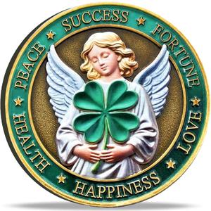 Good Luck Coin with Elephant, 4-Leaf Clover & 777 - Symbol of Prosperity, Health, Happiness & Success - Lucky Charm Token for Positive Energy, Lottery Ticket Scratcher Tool (Single Coin)