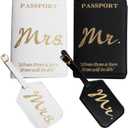 Passport Wallets Travel Holder Set, Honeymoon travel Luggage Tags Passport Cover,Slim Passport Case Covers for Wedding Bridal Shower Gift (Golden-4)