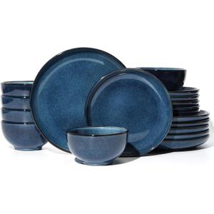 Pokini Stoneware Dinnerware Sets for 6, 18pcs Plates and Bowls Sets Dishes | Reactive Glaze Ceramic Dish Set, Microwave & Dishwasher Safe, Highly Chip and Crack Resistant Dishware sets, Starry Blue