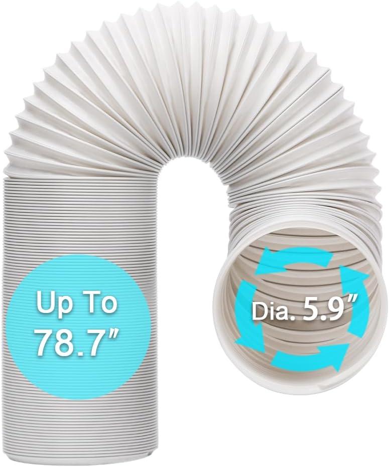 BEWAVE Portable Air Conditioner Hose, Portable Exhaust Vent Hose with 5.9 Inch Diameter, Universal Replacement AC Vent Hose Length up to 78.7"