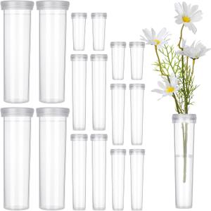 BrightRow 100 Pcs Flower Water Tubes with Caps Multisize Clear Plastic Floral Vials Holder for Single Stem Roses, Buds, Bouquets Fresh Flower Floral Picks Arrangement Centerpieces Decoration, 4 Size