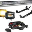 Fit 18-22 Jeep Wrangler JL/ 20-22 Gladiator JT 52" inch LED Light Bar 4 inch White/Amber Yellow LED Pods Strobe Fog Light Offroad with Upper Windshield Mounting Brackets Switch Wiring Harness