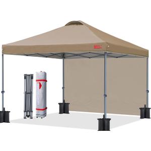 MASTERCANOPY Pop up Canopy Tent with 1 Sidewall (12x12 ft, Khaki)
