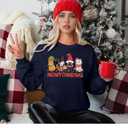 KIMSOONG Christmas Sweatshirts for Women Merry and Bright Santa Print Xmas Sweatshirt Crewneck Pullover Shirts (Blue, XL)