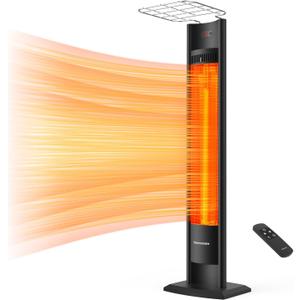 ThermoMate Outdoor Indoor Electric Patio Heater, 1500W 38.5" Portable Tower Infrared Heaer, IP55 Rated Space Radiant Heater with Remote, Timer, Tip-over Protection for Backyard, Restaurant & Garage