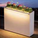 GSK White Metal Planter Box with LED Light Rectangular Illuminate Flower Trough 30" H×10" W×37.9" L Vibe Indoor Light Up Garden Plants Outdoor Separation Patio Porch Balcony