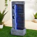 39.5" Modern Garden Waterfall Outdoor Floor Standing Fountain with Led Light Strip, Zen Large Water Fountain Waterfalls Fountain for Garden, Living Room, Patio, Home Art Decor, Office