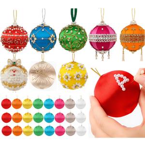 Syhood 24 Pcs 2.76 Inch Christmas Satin Balls Ornaments DIY Craft Foam Silk Christmas Ball Ornaments DIY Multicolor Yarn Xmas Tree Hanging Decoration for Xmas Tree Party Holiday Supplies