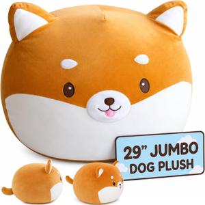 29" Jumbo Shiba Inu Plush Body Pillow - Large Dog Stuffed Animal Plushies - Machine Washable Soft Squishy Plush - Cute Kawaii Stuffed Animals for Bedroom, Dorm Room, Couch Decor (29x16 - 3.6 lbs)