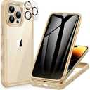 CENHUFO Privacy for iPhone 14 Pro Max Case, Full Body Phone Case with Built-in 9H Tempered Glass Privacy Screen Protector and Camera Lens Protector, Anti Peep Shockproof Bumper Clear Cover - Beige