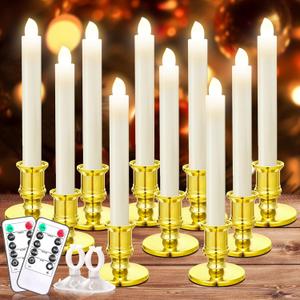 Verdenu 10 Pack Christmas Window Candles, Battery Operated Window Candles with Remote Timer, Electric LED Flameless Candle with Holders/Suction Cups for Window Decor, Gold