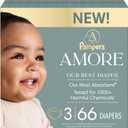 Pampers Amore, Size 3 (13-26 lbs), 66 Count, Our Best Diaper – Hypoallergenic & Fragrance Free, Up to 100% Leakproof, Soft as Cashmere