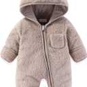 AiWMGL Newborn Baby Bear Outfit With Fold-Over Mittens and Footies Girls Boys Winter Fleece Clothes Hooded Romper Snowsuit