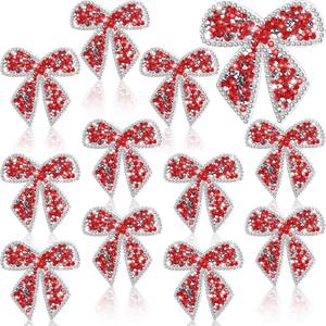 10 Pieces Bow Knot Rhinestone Patches Sparkling Crystal Appliques Iron Sew on for Jeans Jackets Bags Backpacks Hats Shoes Clothes Decorations Crafts(Red)