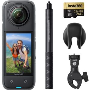 Insta360 X4 Motorcycle Bundle- 8K Waterproof 360 Action Camera, 4K Wide-Angle Video, Invisible Selfie Stick, Removable Lens Guards, 135 Min Battery Life, AI Editing, Stabilization, for Sports, Travel