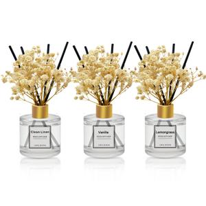 Reed Diffuser Set of 1 Pack,Clean Linen,Vanilla,Lemongrass Scented Oil Diffuser with 4 Sticks,Reed Diffusers for Home,Living Room,Bathroom Air Freshener Diffuser,50ml x 3