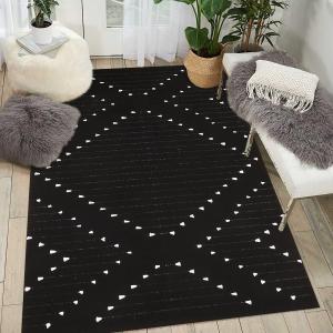 LIVEBOX Boho Black Rug 5x7, Large Washable Rugs for Living Room, Cotton Woven Bedroom Carpet, Moroccan Indoor Thin Throw Area Rugs for Dining Room,Dorm