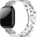 Simpeak Bracelet Elastic Band Compatible with Fitbit Versa/Versa 2/Versa Lite/Versa SE Smartwatch Only, Women Beaded Pearl Band Replacement for Fitbit Versa 2/Lite/SE, White