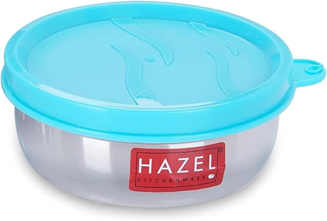 HAZEL Stainless Steel Container For Lunch Box & Kitchen Storage With Air Tight Lid Storage Containers For Kitchen Fridge Organizer, 300 ml, Silver (Set of 6