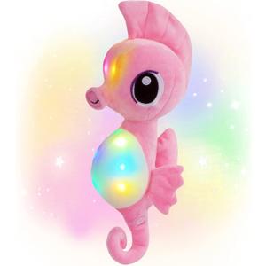 Athoinsu Light up Seahorse Stuffed Animals LED Soft Ocean Life Plush Toy with Night Light Bedtime Pal Birthday Children's Day Gifts for Toddler Kids, 8'' (Pink) (Pink Seahorse)