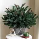 Ivydale 14Pcs Faux Pine Branches Norfolk Stem for Christmas Decoration, Artificial Greenery Plants Pine Needles with Pinecones for Table DIY Home Winter Indoor Vase Real Touch Christmas Decorations