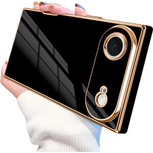 Designed for iPhone Air Case Rectangle, Works with Magnetic Wireless Charging, Full Lens Protection, Flexible TPU Electroplated Edge for Women Men Phone Case for iPhone Air Black