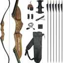 Black Hunter Recurve Bow and Arrow Set, GLURAK 60'' Wooden Takedown Recurve Bows Package, Archery Bow Kit for Target Practice and Hunting, Right Hand, 25Lb