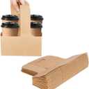Kaderron 40 Pack Kraft Drink Carrier with Handles - 2 Cups or 4 Cups Assemblable Disposable Paperboard Drink Holders Great for All Your Drink and Food Delivery(2 Cup-40 Pack)