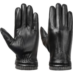 Italian Sheepskin Leather Gloves for Men, Winter Warm Fleece Lined Touch Screen Driving Glove (Medium)