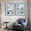 Framed Vintage Blue Floral Bird Botanical Wall Art for Living Room, 2 Piece, 24" W x 32" H x 2Pcs
