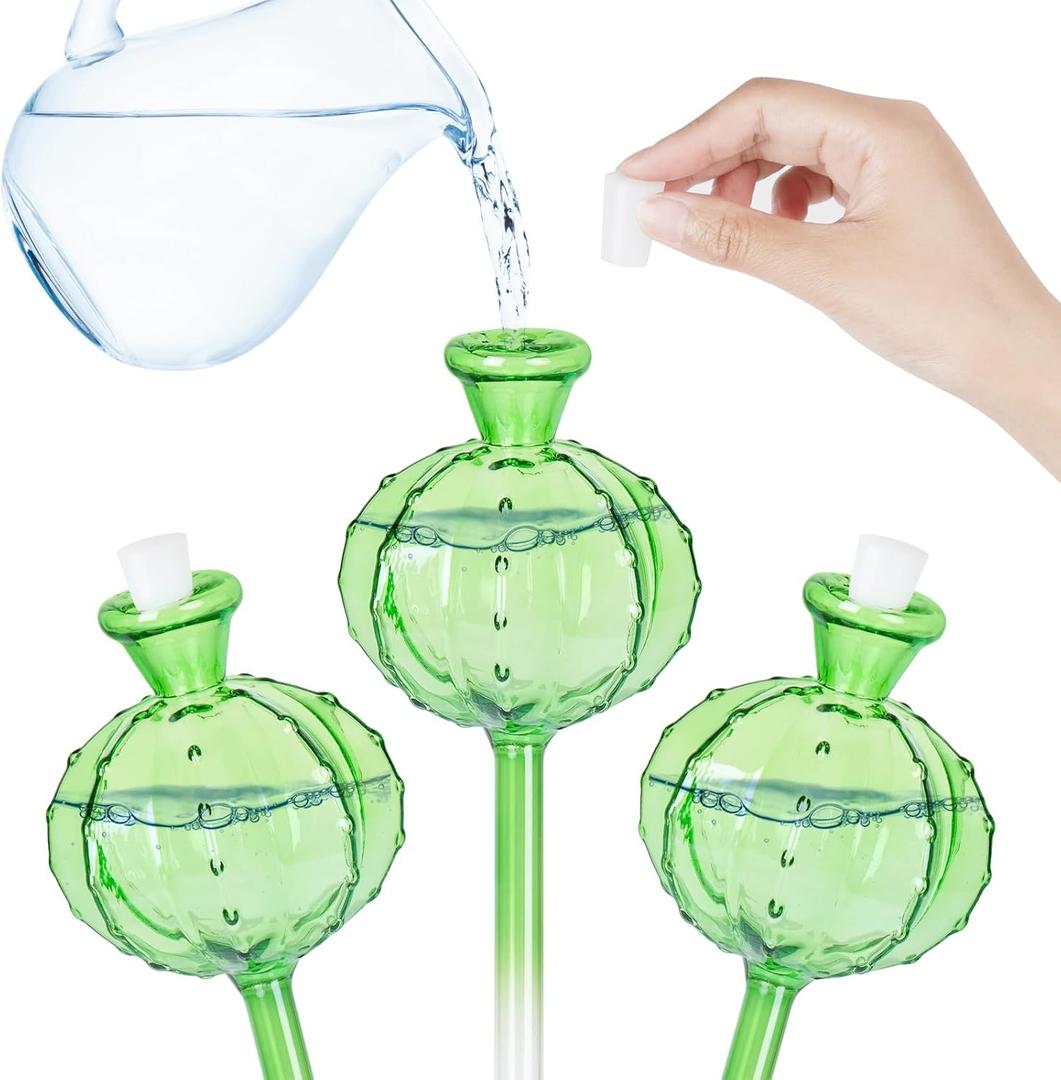 Self Watering Planter Insert. Plant Watering Devices. Plant Watering Bulbs. 3-PCS Plant Watering Globes. Cactus Shape Self Watering Globes (Green-Large Cactus)