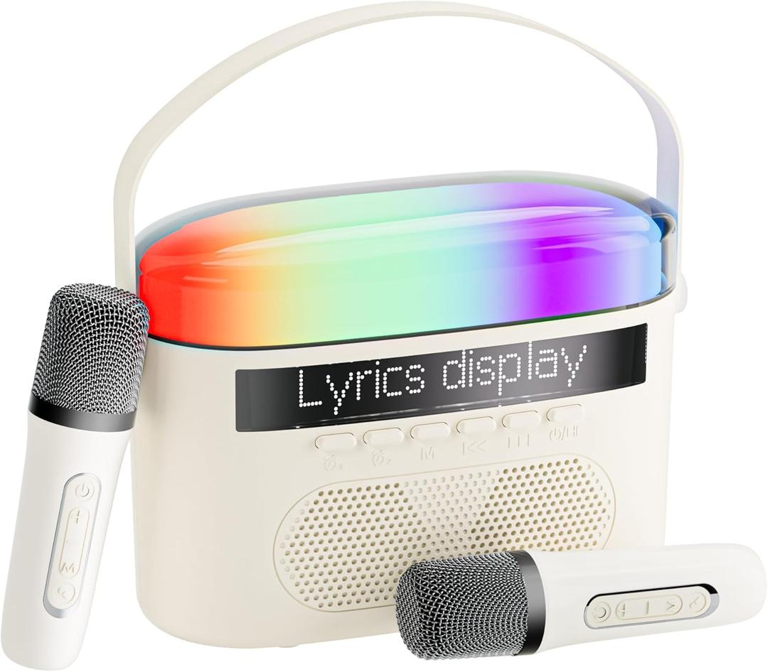 Karaoke Machine,Karaoke Machine with Lyrics Display,Portable Bluetooth 5.3 Karaoke Speaker with Upgraded Dual Speakers for Kids and Adults,with White Noise and Night Light Function (Beige)