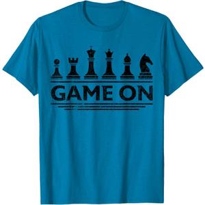 Game On Chess Pieces Funny Board Game Themed Gift Men Kids T-Shirt Size L, Blue.