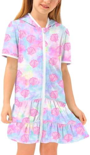 BesserBay Girls Summer Beach Quick Dry Cover Up Ruffle Hem Terry Smocked Hooded 120/S with Pockets
