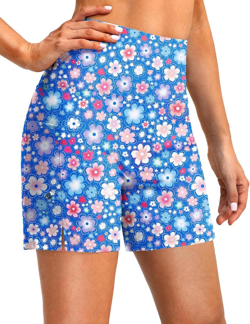 3 x G Gradual Women's 5" High Waisted Swim Board Shorts with Phone Pockets UPF 50+ Quick Dry Beach Shorts for Women with Liner, XL