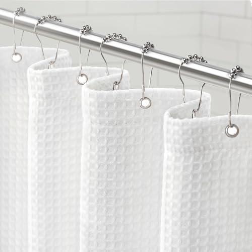 Awellife Waffle Hotel Textured White Shower Curtains for Bathroom 230 GSM Heavy Duty Fabric Liner, 72" W X 72" L Inch